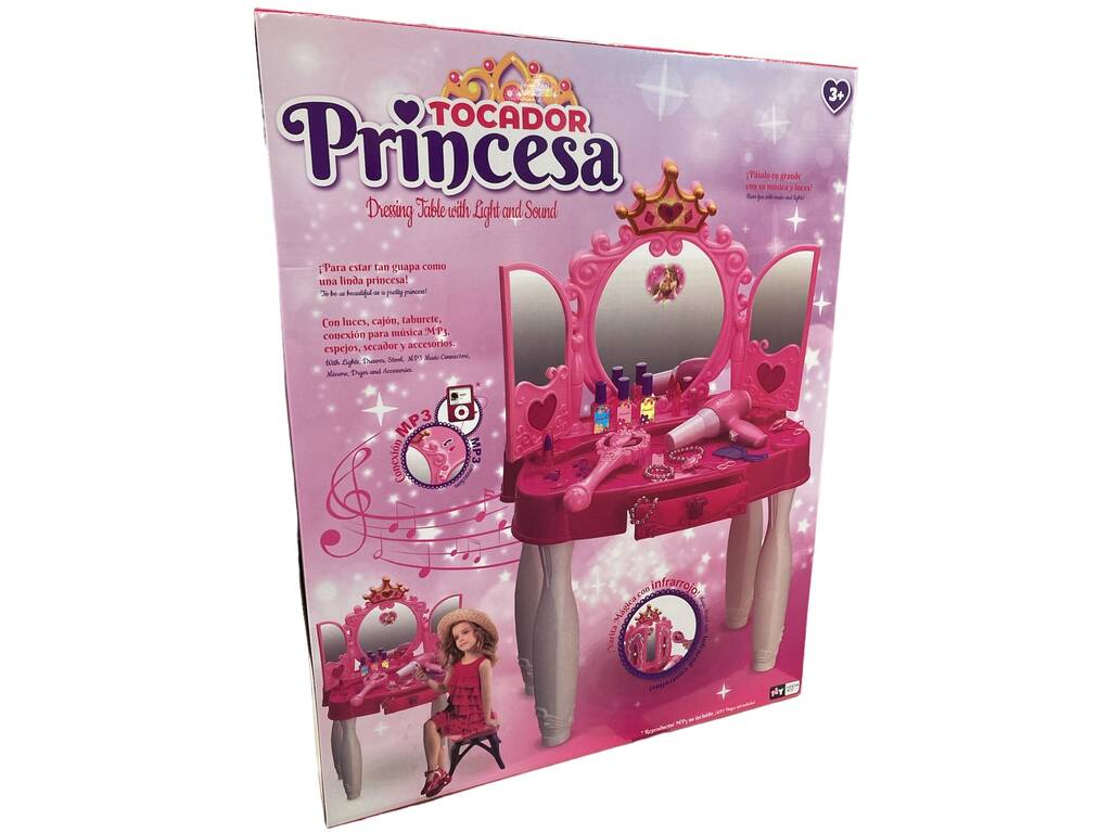 Tocador Belleza Princesa Corazones Con Accesorios y Conexión MP3 71x49x29cm
