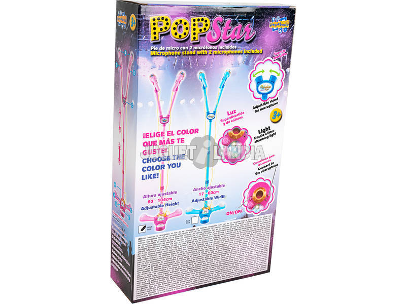 Brinquedo Musical Pop Star Rosa Com 2 Microfones Luzes e Pé Ajustável 60 - 104cm