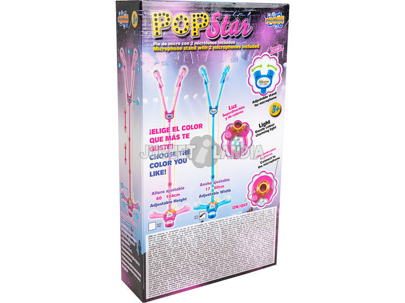 Pop Star Blue Mit 2 Mikrofonen Lichter und Verstellbarer Fuß 60-104cm
