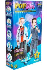 Pop Star Azul Com 2 Microfones Luzes e Pé Ajustável 60 - 104cm