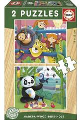 Puzzle Madeira 2x9 Animais Zoo Educa 17616