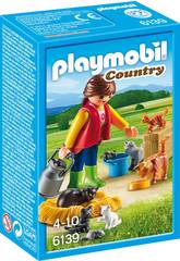 Playmobil mulher com família de gatos