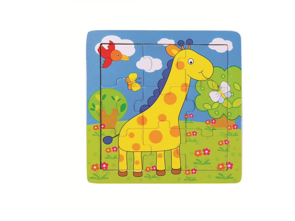 Holzpuzzle Giraffe 9 Teile 15x15 cm.