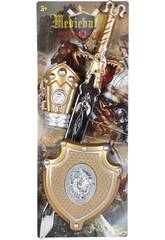 Conjunto Mediebal Cavaleiros do Drago ureo com Espada, Escudo e Bracelete