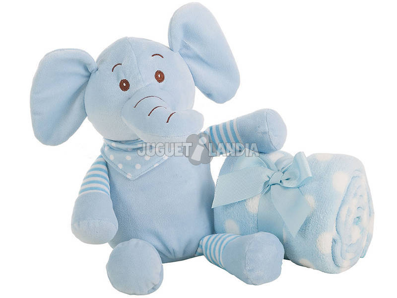 Peluche Elefante Azul 26 cm Con Mantita Llopis 25413