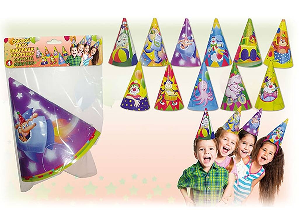 Sacchetto di 4 cappelli da festa per bambini Globolandia 5576