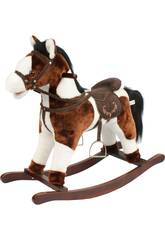 Peluche Bascule Cheval Marron et Blanc avec Sons