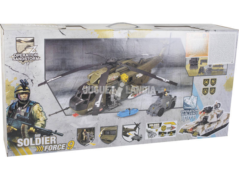 Hubschrauber mit Auto und Figuren Soldat Kraft Operation Sandsturm