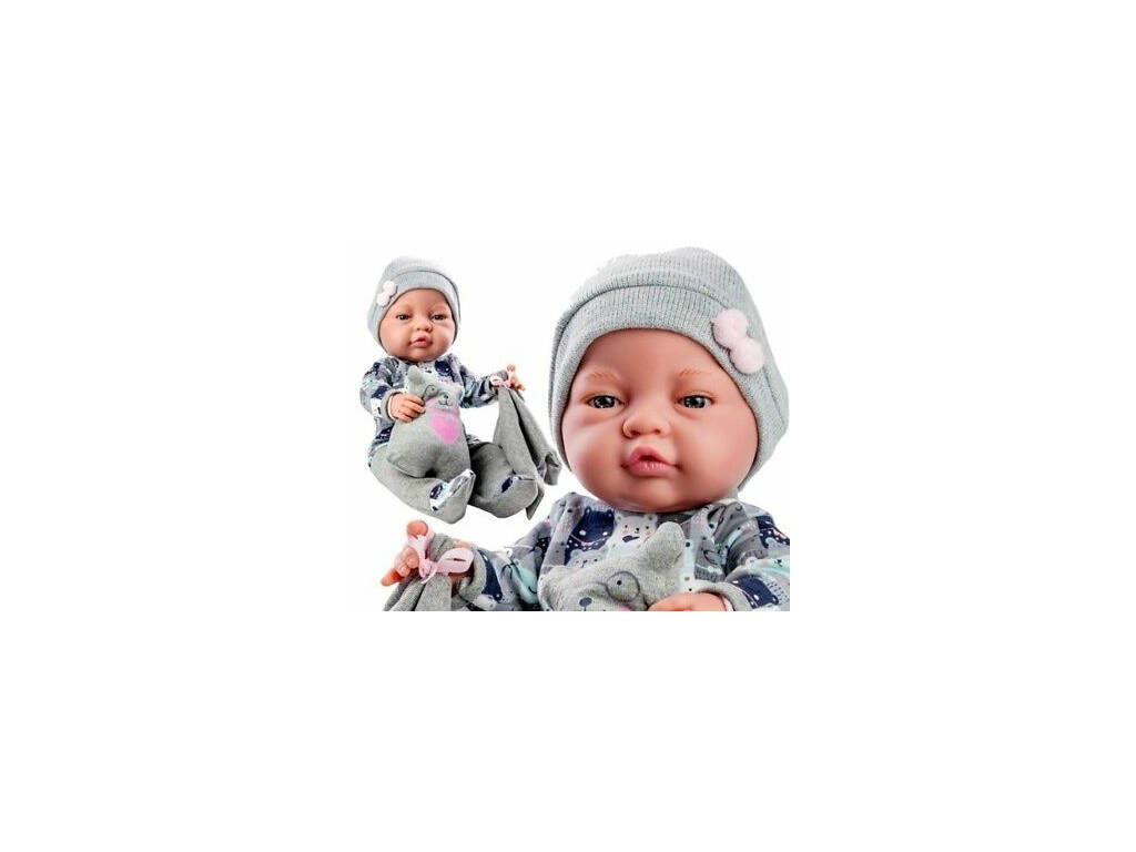 Baby Puppe 45 cm. Oberteil grau und Bärchen Paola Reina 5182