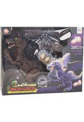 Dinosauro 32 cm. Camminatore con luce, suono e 3 uova