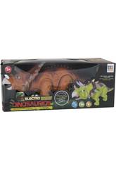 Dinossauro Triceratops andador com luz e sons de 36 cm.