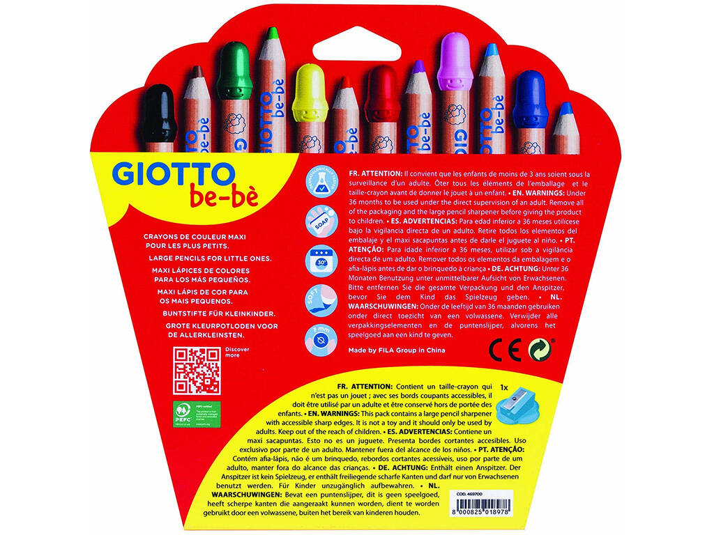 Giotto Bébé Super Crayons avec taille-rayons.
