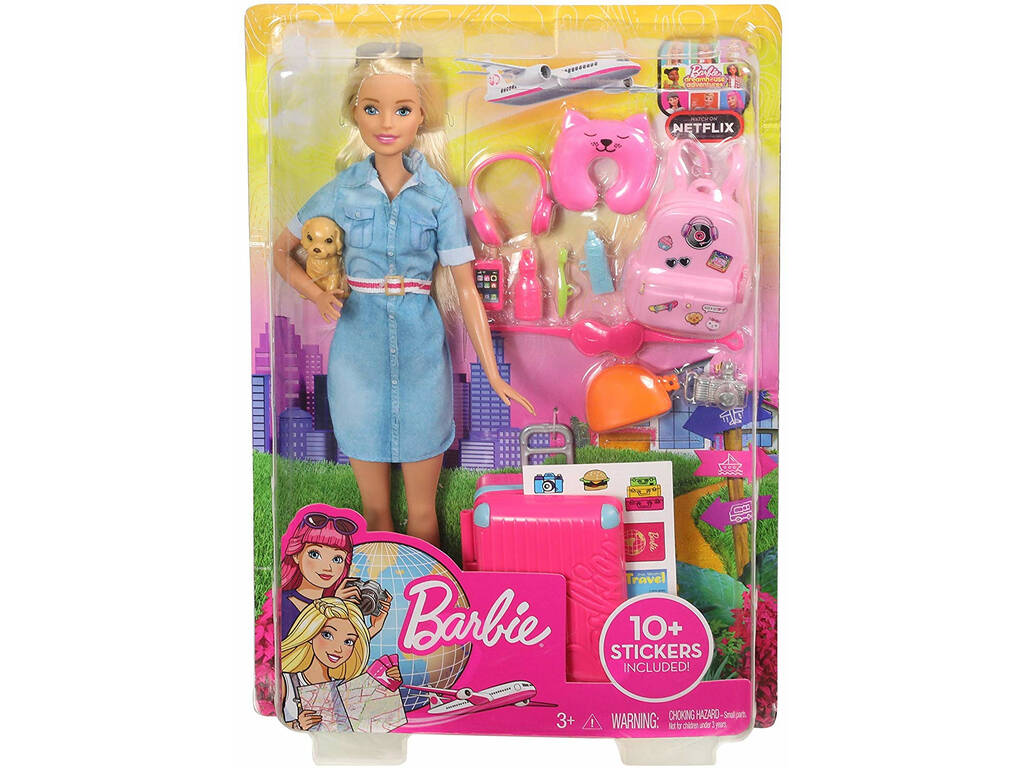 Barbie in Viaggio Bambola Bionda con Cucciolo Mattel FWV25