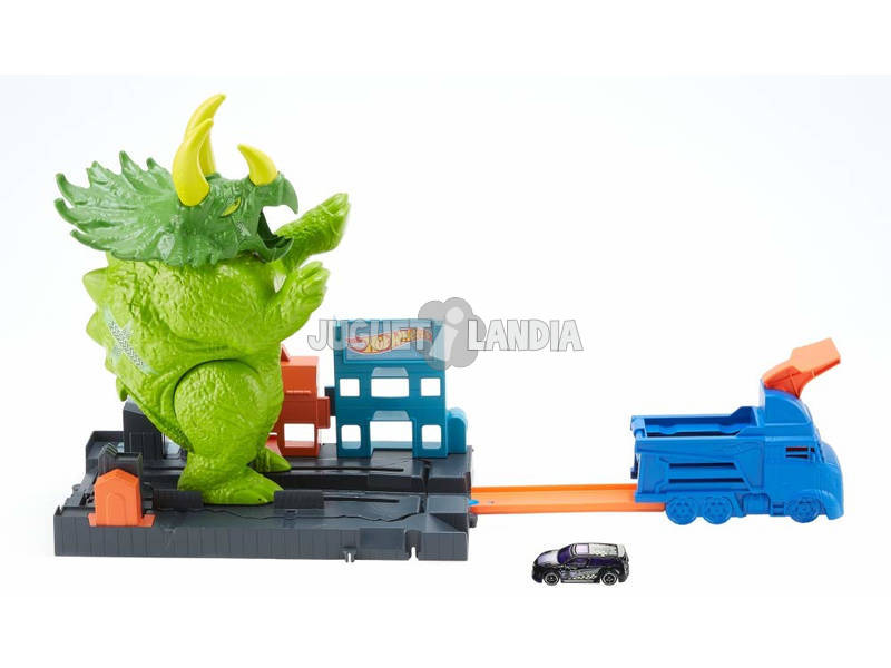 Hot Wheels City Playset Attacco del Triceratopo con Lanciatore e Macchinina Mattel GBF97