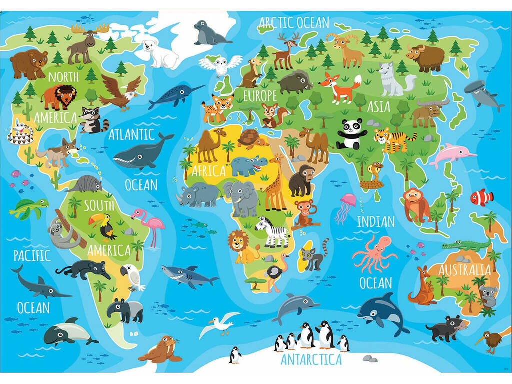 Puzzle 150 Mapa-múndi Animais Educa 18115