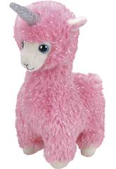 Peluche Lama Rosa con Corno 25 cm. Lana TY 36282TY