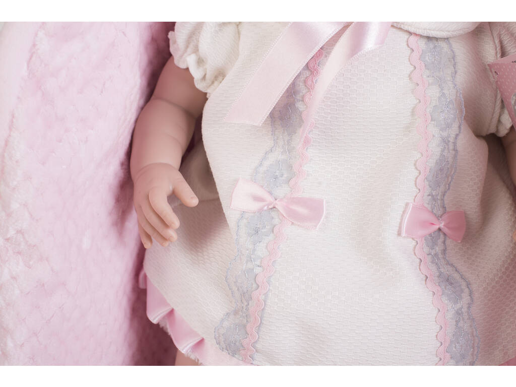 Boneca Sara Recém-Nascida 50 cm. Vestido Cor-de-Rosa e Cobertor Berbesa 5209