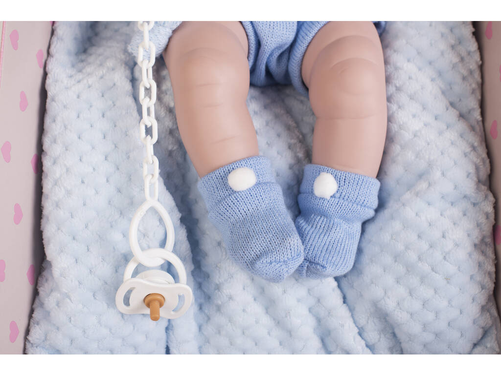 Boneco Recém-Nascido 42 cm. Vestido Azul e Almofada Berbesa 5115A