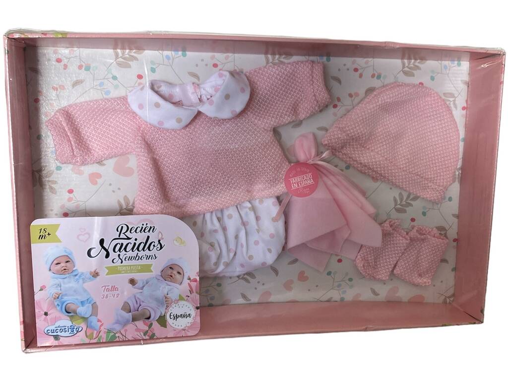 Conjunto Bebé de Lã com bolinhas cor-de-rosa 38-42 cm