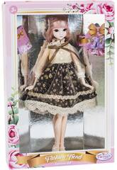 Muñeca Estilo Japón 29 cm. Falda Negra y Flores