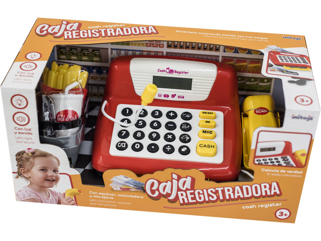 Caixa Registradora Vermelha com Micro, Calculadora, Escáner e 16 Acessórios