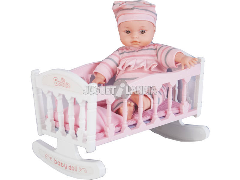 Puppe 30 cm mit Kinderbett und Zubehör
