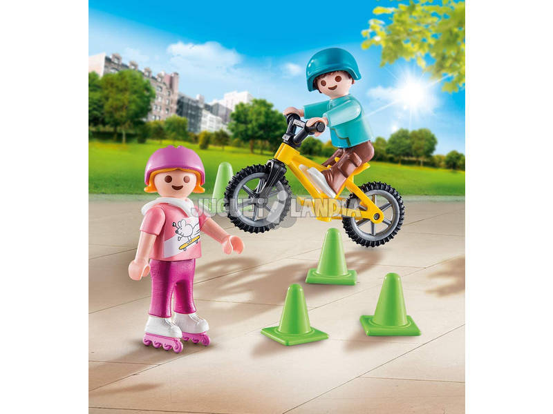 Playmobil Kinder mit Fahrrad und Schlittschuhen 70061