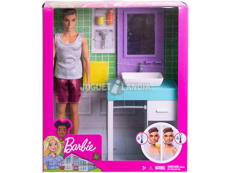Barbie Ken Puppe und Körperpflege-Möbel von Mattel FYK53