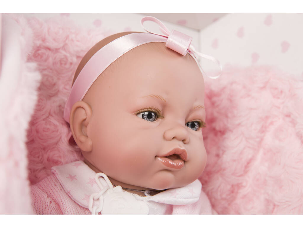 Boneca Recém Nascida 42 cm. Vestido Cor-de-rosa e Manta Berbesa 5113