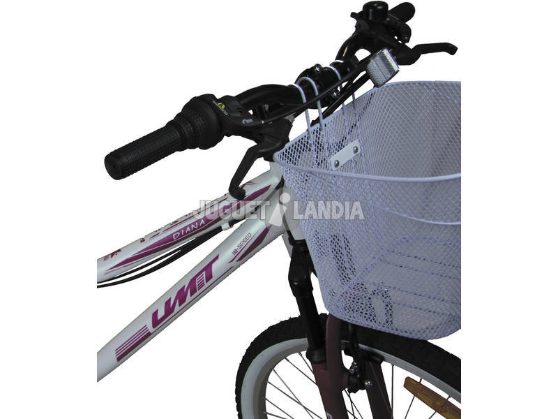Bicicleta Diana 24 Rosa y Blanca con Cambio Shimano 18v y Cesta Umit 2472CS-35