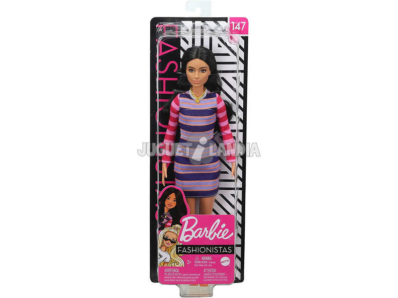 Barbie Fashioniste Striped Long Sleeve Dress Mattel GHW61