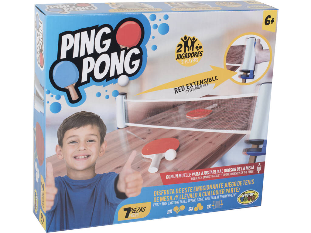 Set Ping Pong mit 2 Schläger, 3 Bällen und erweiterbares Netz