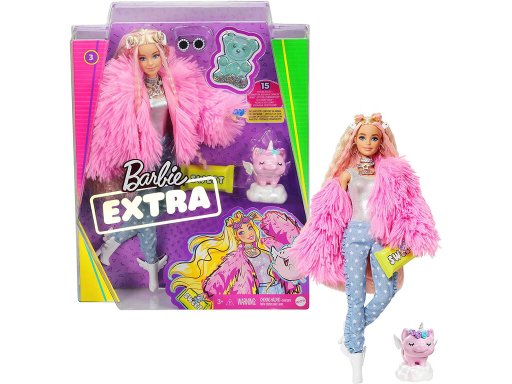 Barbie Fashionista Extra Rose Robe avec figurine animale et accessoires Mattel GRN28