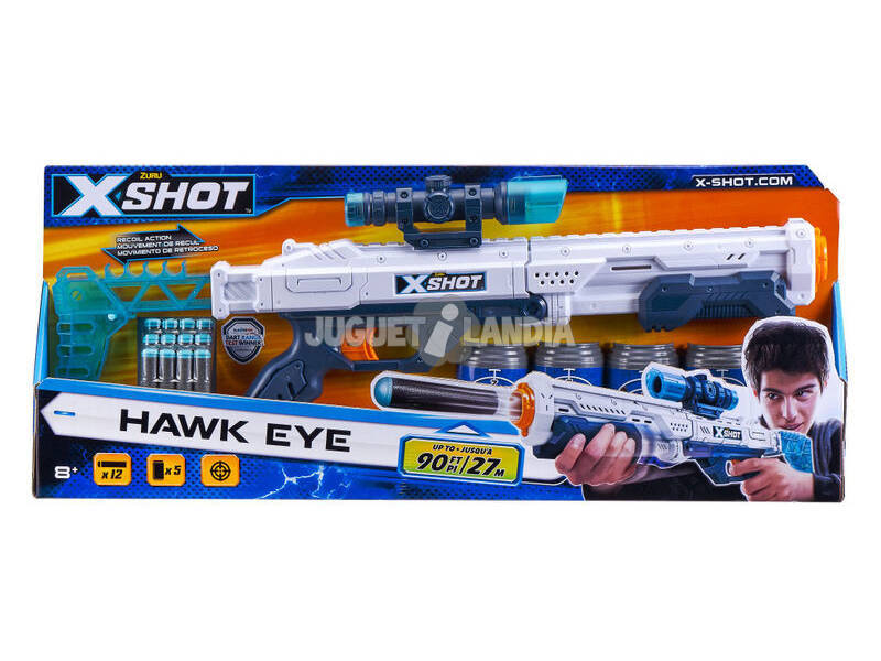X-Shot Hawk Eye Pistola con Mira e 12 Freccette Zuru 36189