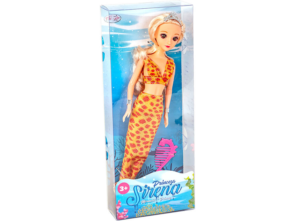 Bambola Sirena 30 cm. Giallo e Rosso