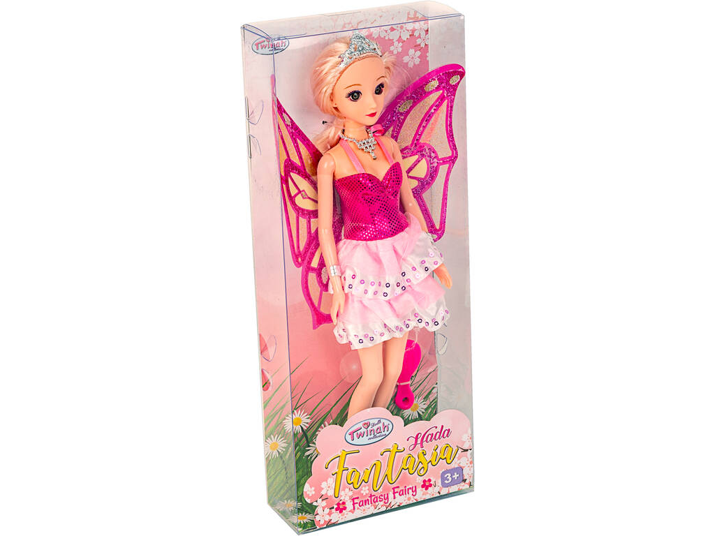 Boneca Fada 30 cm. Vestido Cor-de-rosa com Alças