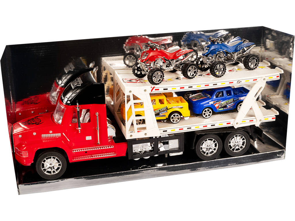 Roter Wagenträger-Truck mit 2 Wagen und 2 Quads