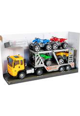 Camion de Friction Jaune 29 cm. Porte-v�hicules avec 4 Quads