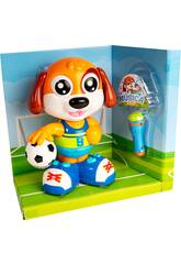 Chien Footballeur 29 cm. Musical avec Microphone Bleu