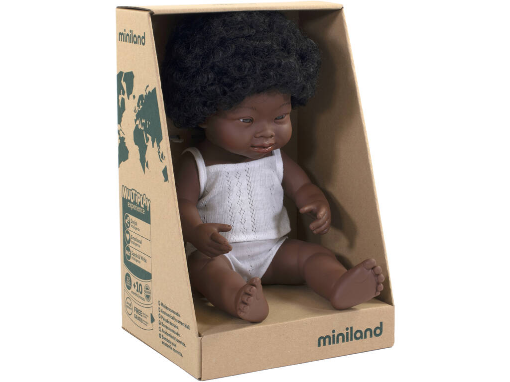 Muñeca Baby Síndrome de Down Africana 38 cm. Miniland 31171