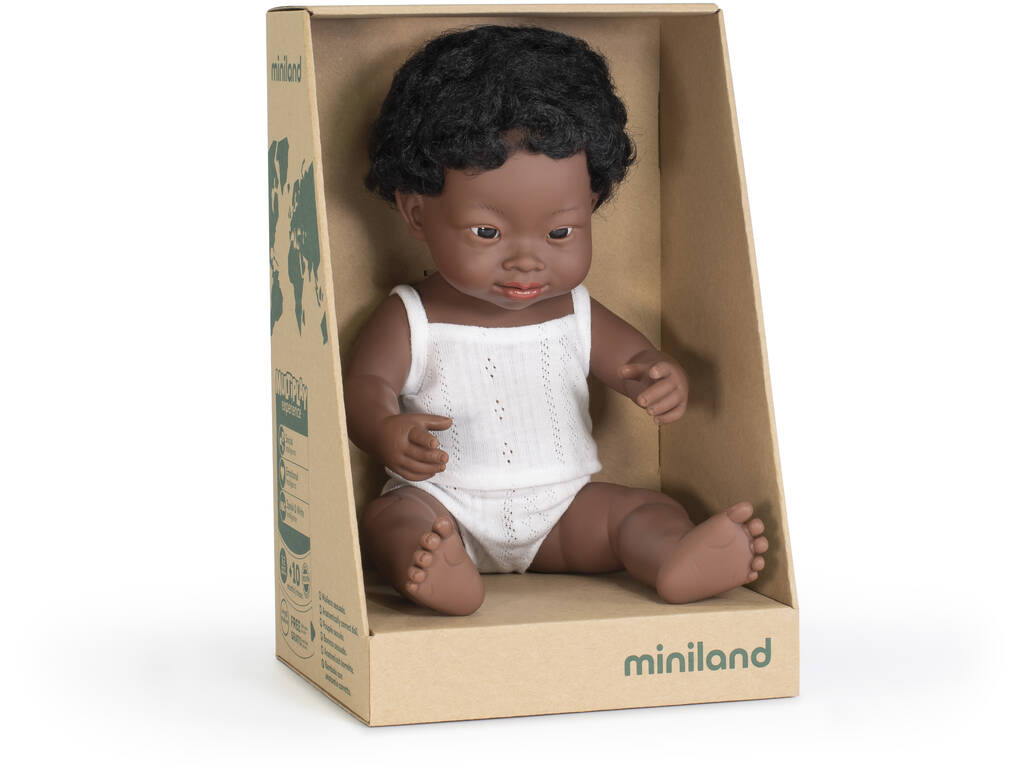 Muñeco Baby Síndrome de Down Africano 38 cm. Miniland 31175