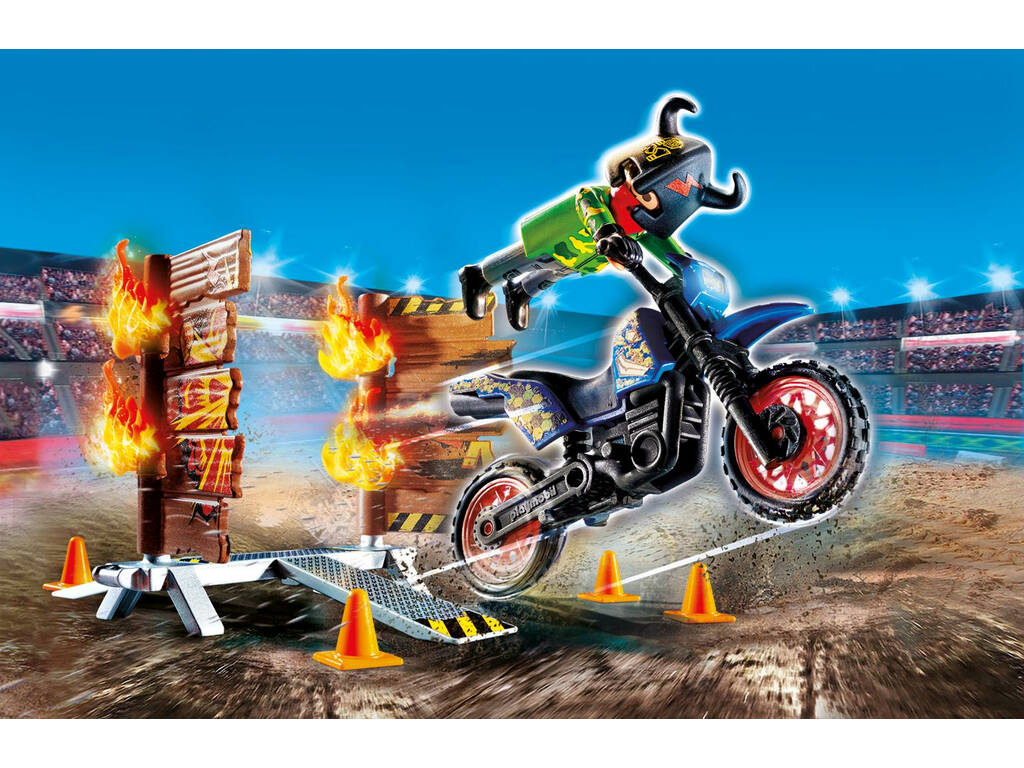 Playmobil Stuntshow Mota com Muro de Fogo 70553