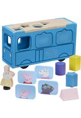 Peppa Pig Bus di legno con figura e forme Bandai CO07222