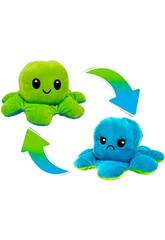 Peluche Pieuvre Humeur R�versible 20 cm Bleu et Vert