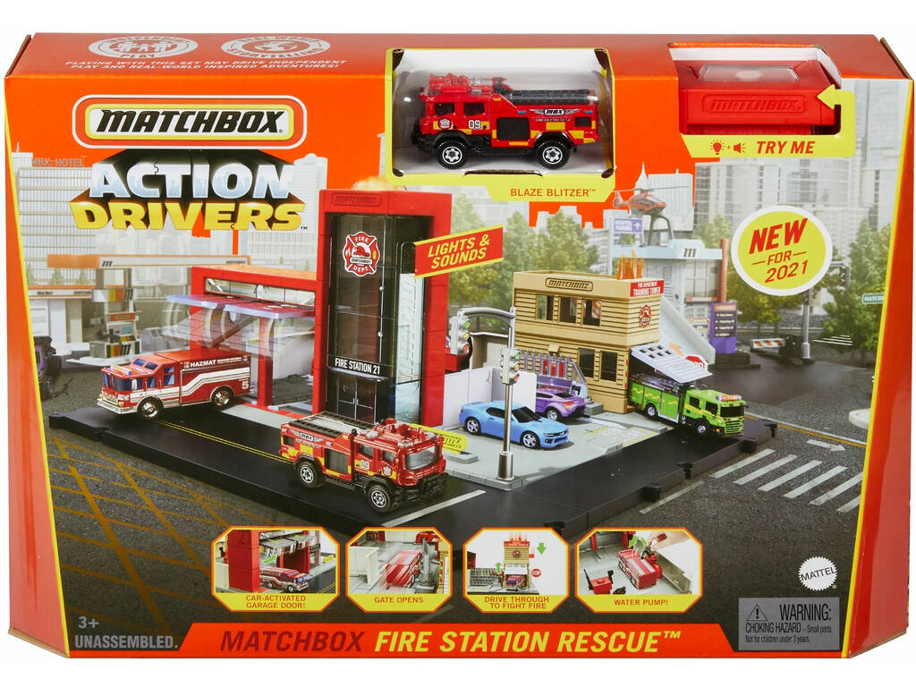 Matchbox Action Drivers Stazione dei pompieri con suono Mattel HBD76