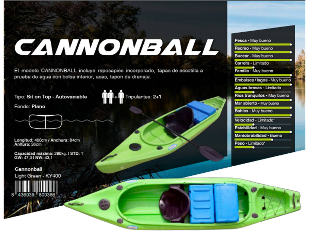 Kayak Cannonbal Kohala 400x84x36 cm. Ociotrends KY400
