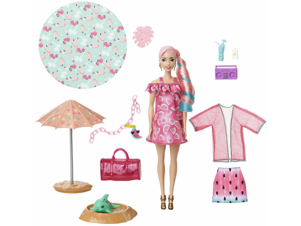 Barbie Puppe Color Reveal mit Wassermelone Schaum Mattel GTN19