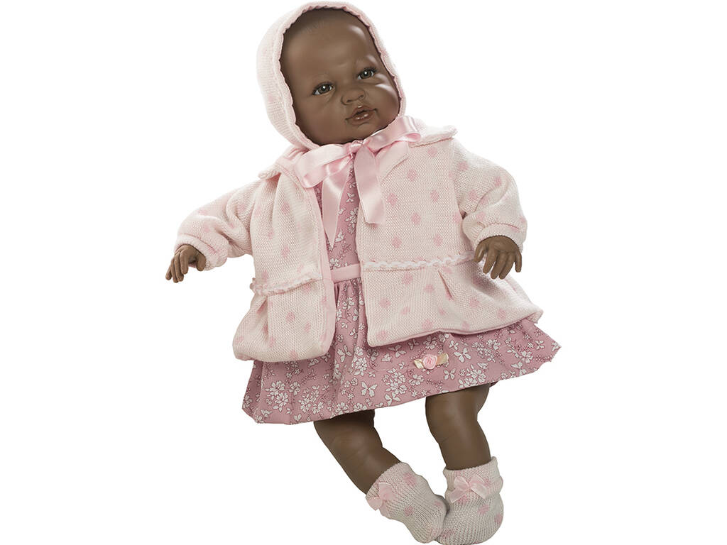 Bambola Sara neonata Neretta 50 cm. Vestito rosa e cappotto Berbesa 5205N