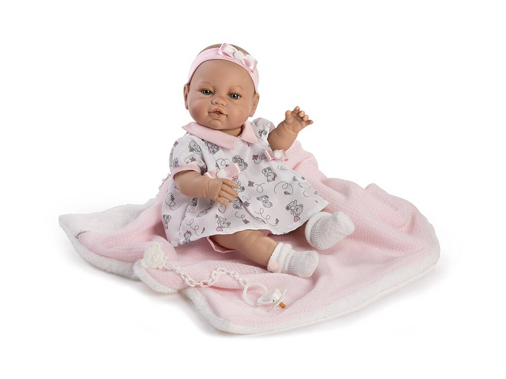 Neugeborenes Baby Puppe 42 cm. Rosa Kleid mit Decke Berbesa 5120