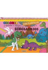 Colorier et apprendre  dessiner avec les pochoirs dinosaures Susaeta S3396002